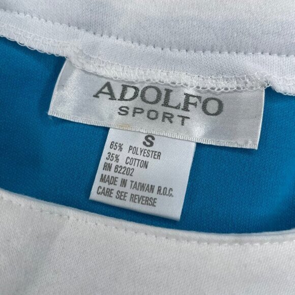 Adolfo Sport Women's Vintage Pullover Button Blouse Size Small Blue White Mature - Picture 5 of 5